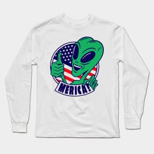 Alien with american flag Long Sleeve T-Shirt